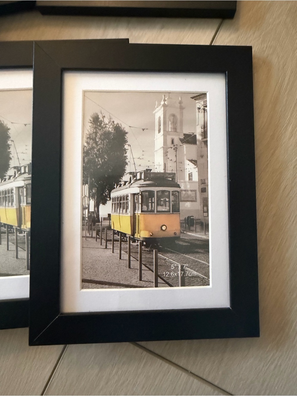 $9 for 4 of them Black Frame Wall Art with Yellow Tram Print - 5”x7”